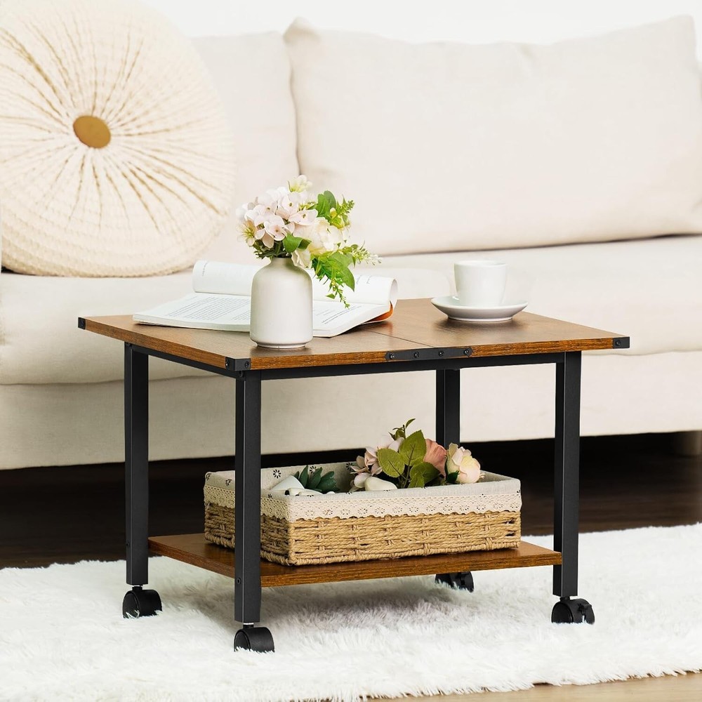 Compact Rolling Printer Stand with Rustic Finish - Easy Assemble & Versatile