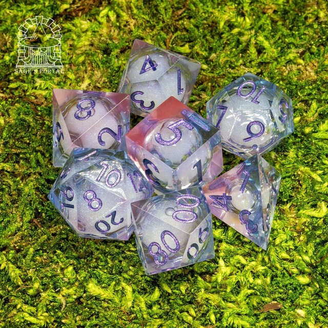 Sage's Dancing Souls Liquid Core Sharp Edge Resin Dice Set | Dnd Dice RPG Dice