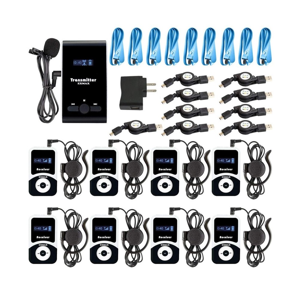 EXMAX EX-100 Wireless Tour Guide System Live Translator Microphone Church Tra...