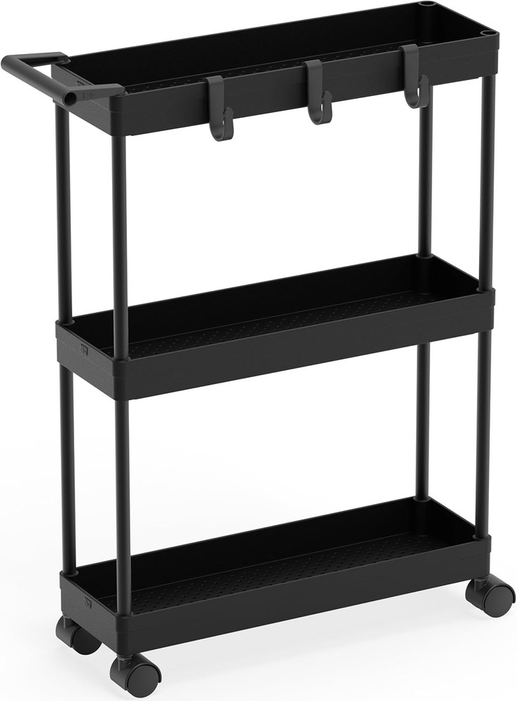 3-Tier Narrow Storage Cart with Wheels, Space-Saving Design