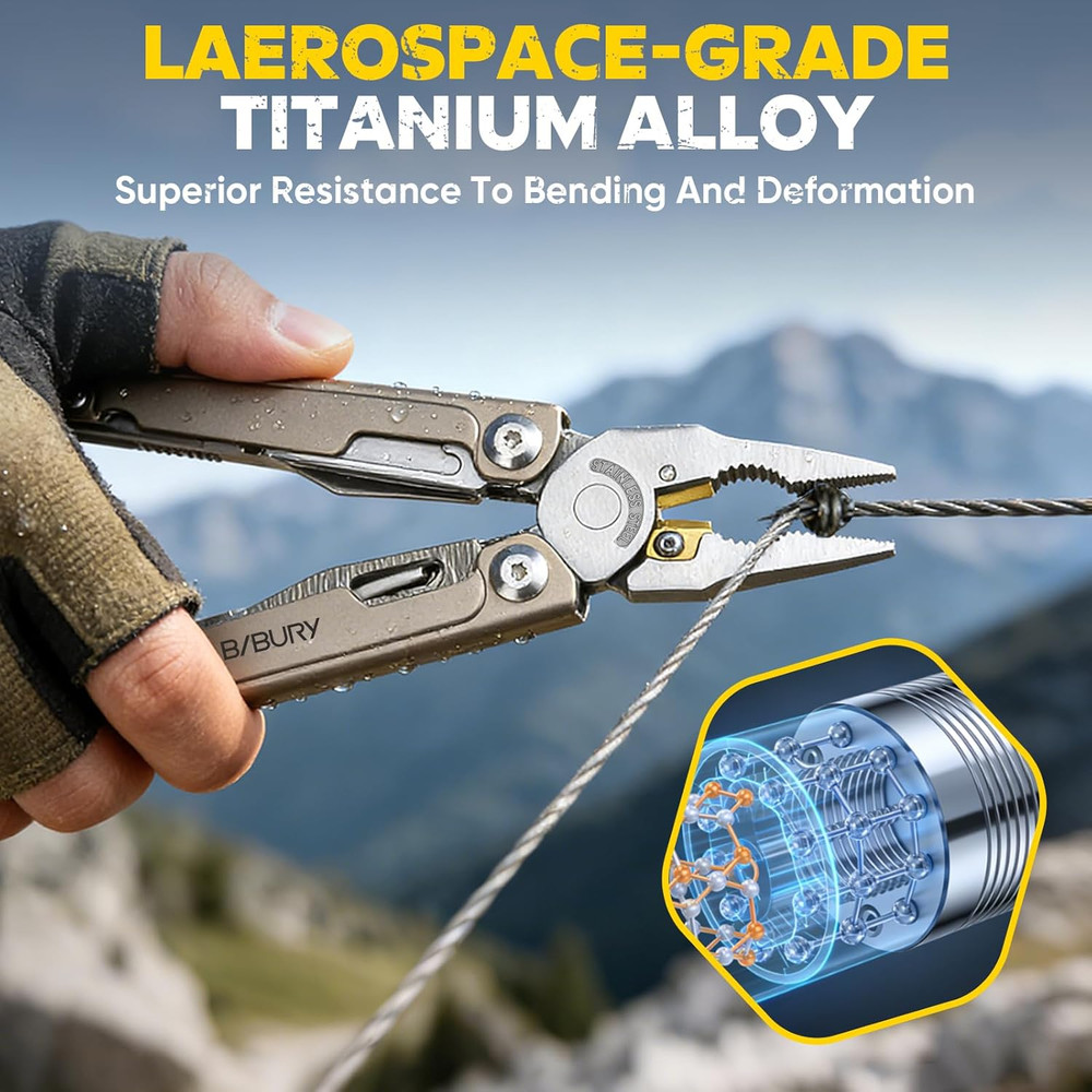 Titanium Alloy Multitool with Damascus Knife, EDC Multi Tools with Replaceable W