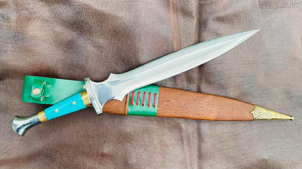 EGKH-15 inches Double edge Sam Dagger,Medieval Custom Stone handle dagger-Temper
