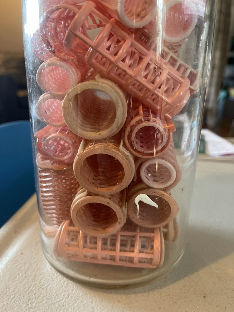 Antique Hair Rollers In Jar