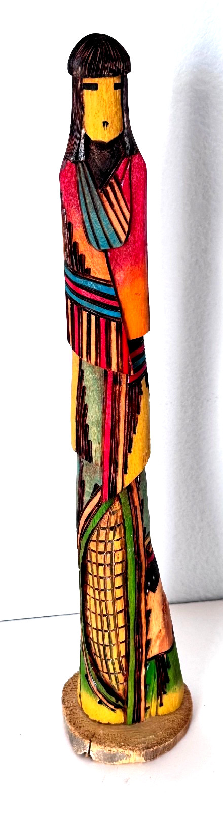 Hopi Kachina Native American Yellow Corn Maiden Signed Carved Cottonwood 14" + T