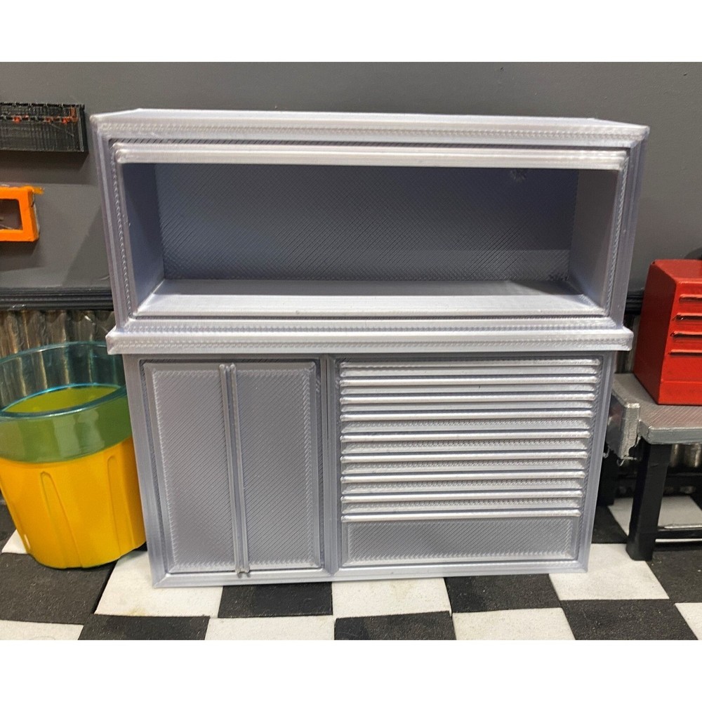 1/18 Garage Open Front Workstation Toolbox Scale Diorama Accessory (Silver)