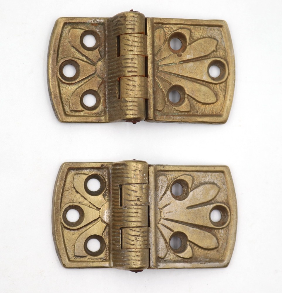 Pair of Antique Brass Surface Offset Ice Box Hinges