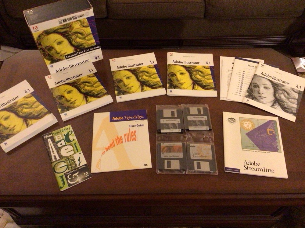 Adobe Illustrator 4.1 COMPLETE VERSION 3.5” floppy discs w/Extras