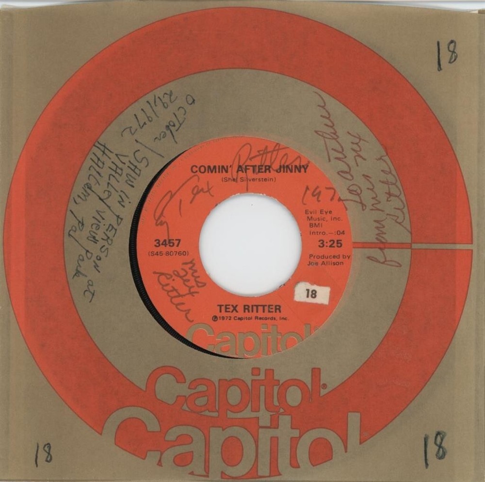 Tex Ritter & Wife- Signed 45 Record Sleeve