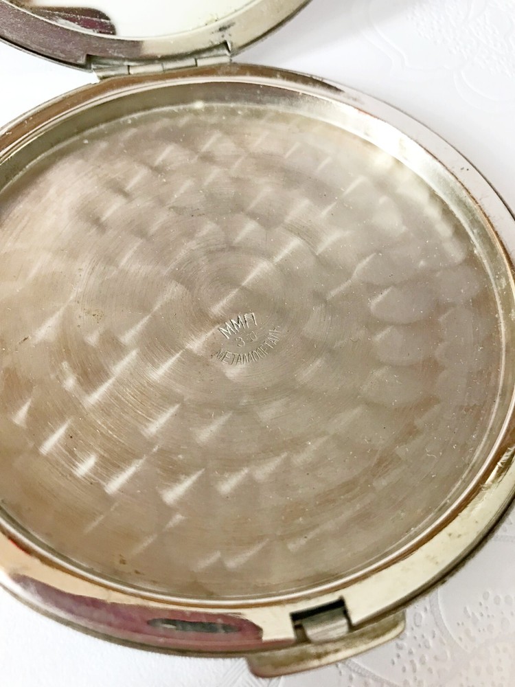 Soviet Vintage Melchior cupronickel mirror - USSR Compact powder box