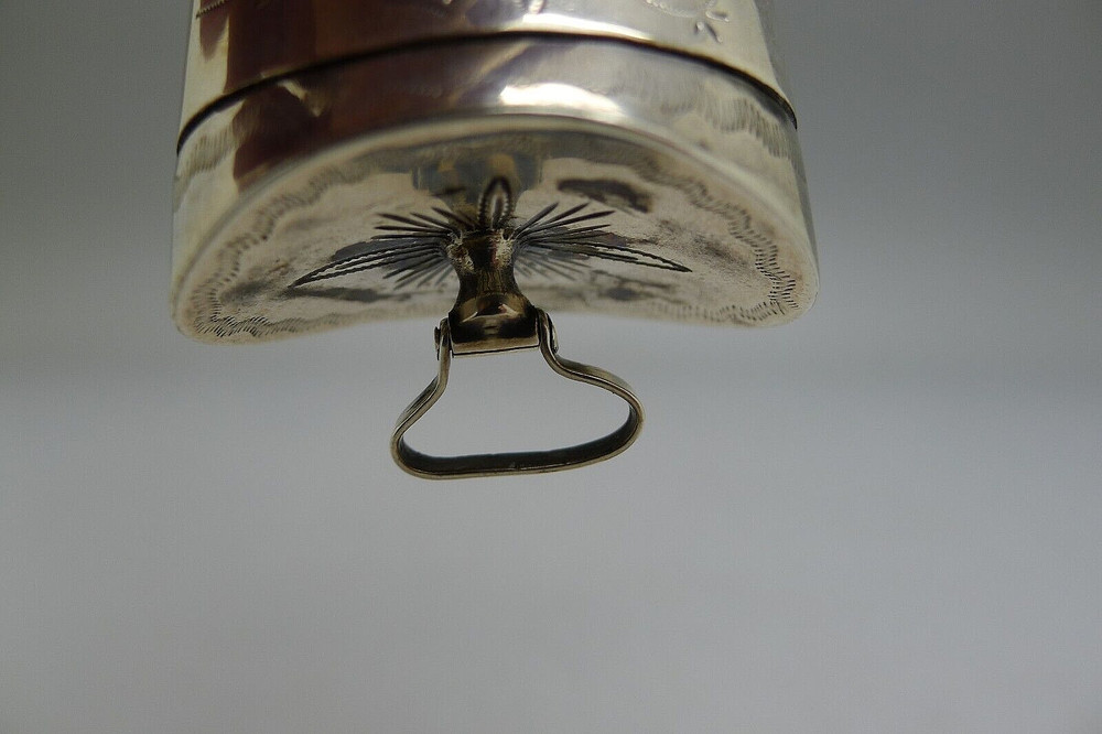 DUTCH SILVER HAT BOX SHAPED PEPPERMINT SNUFF BOX CHATELAINE FOR CHAIN RARE 1810