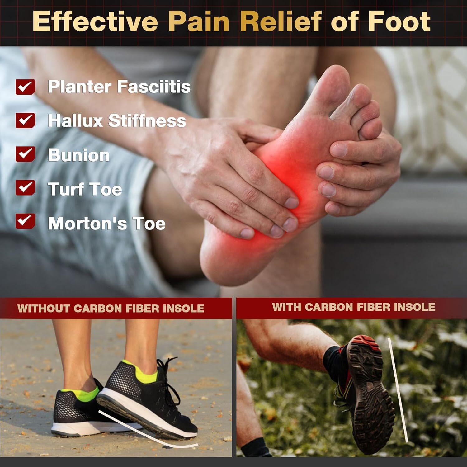 ARRIS Carbon Fiber Insole, Carbon Fiber Foot Plate for Turf Toe, Foot Fractures