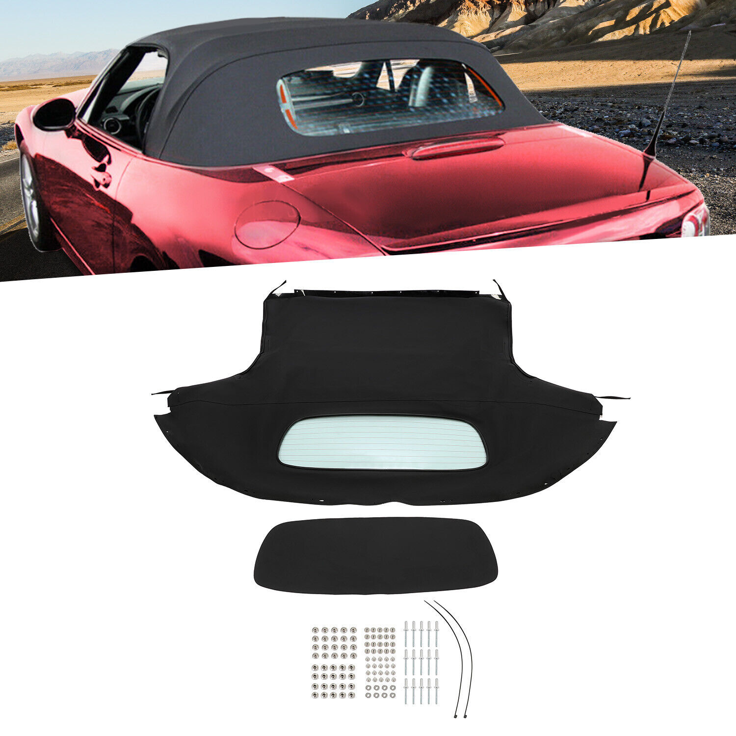 Black Convertible Soft Top W/ Heated Glass Window For Mazda MX-5 Miata 2006-2014