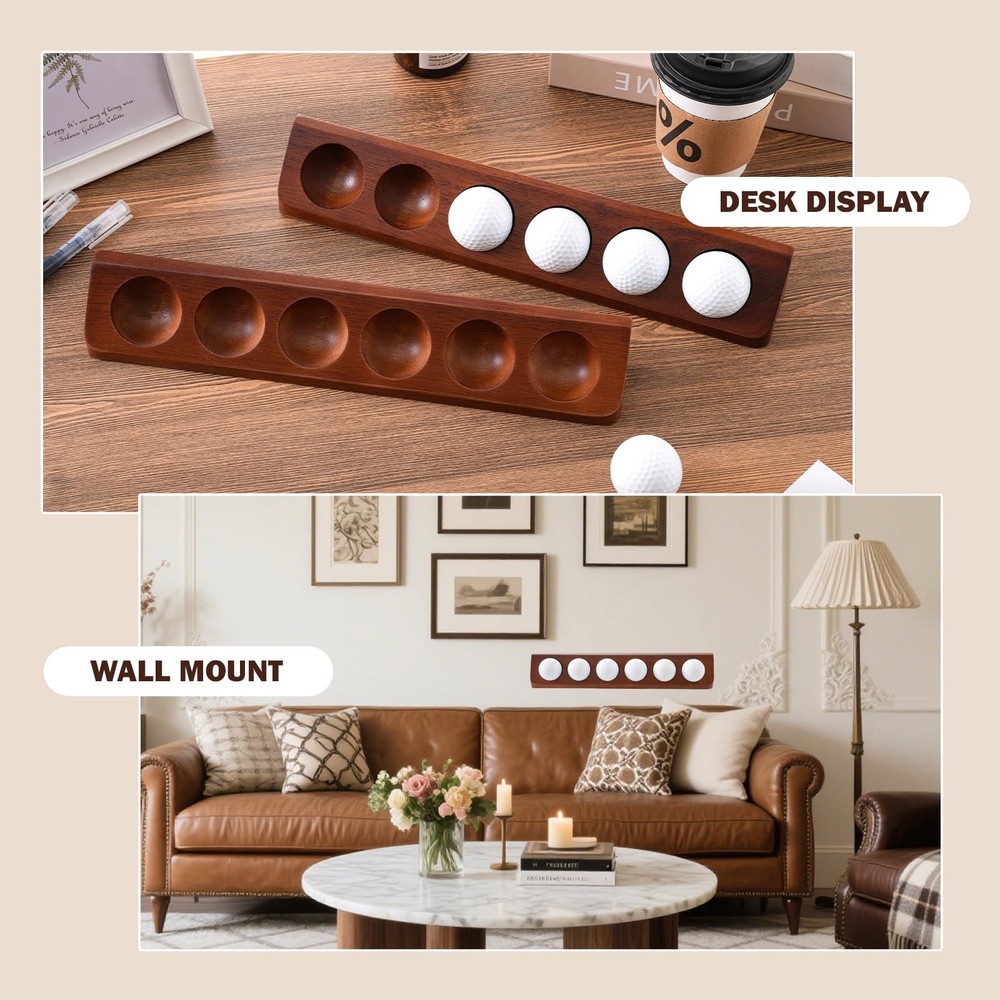 2-Pack Wooden Golf Display Case & Holder - Wall Mount/Tabletop Versatile Inst...