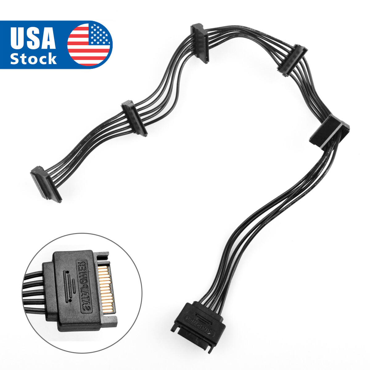 NEW 15 Pin SATA Power 1 Male To 5 Female Splitter Hard Drive Cable fits HDD SSD