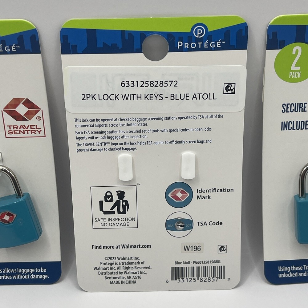 Protege Luggage Locks TSA Accepted & Recognized TEAL 3 Sets, 6 Total Locks