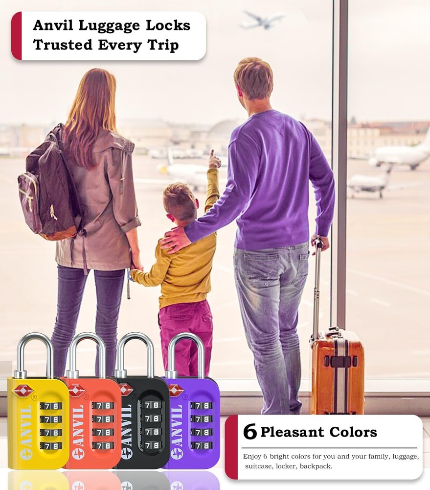 TSA Approved Luggage Lock - 4 Digit Combination 10000 Combinations Easy-Read ...