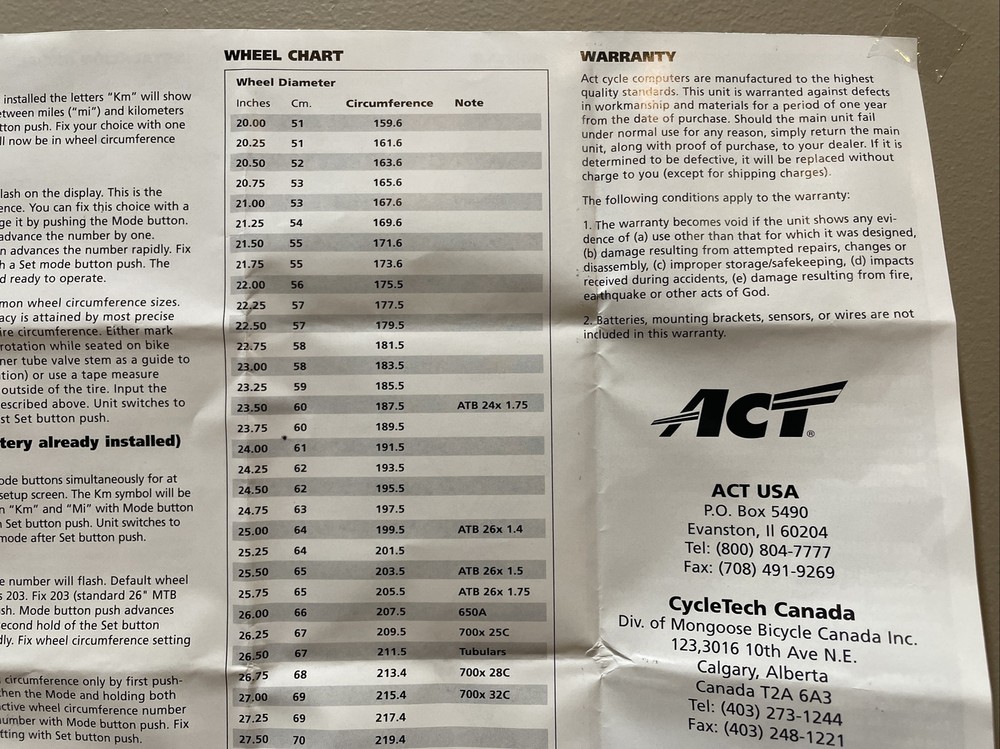 NOS Vintage ACT - Cycle Computer C-0.5