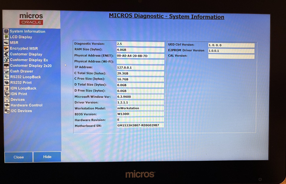 Micros Oracle mWorkstation Intel Atom E3827 15.6" POS Tablet Computer Win 8.1 :A