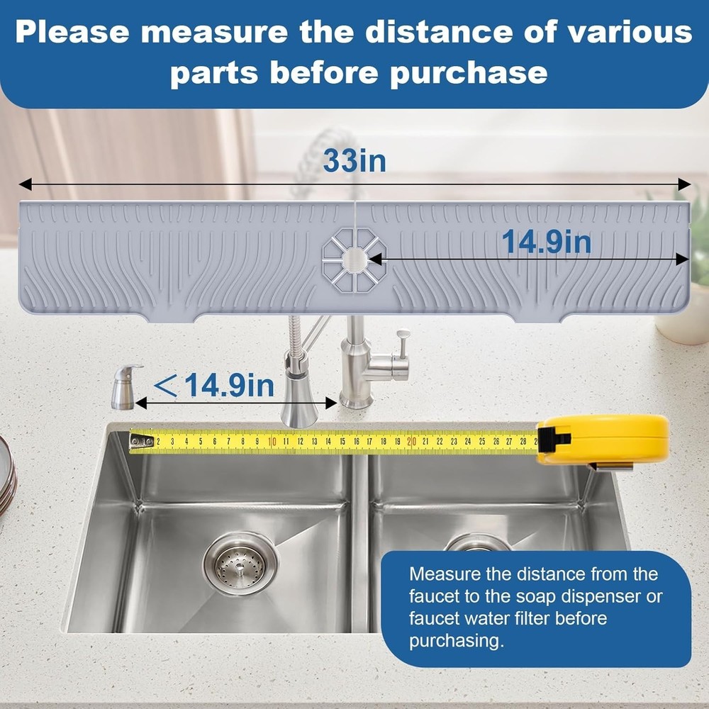 33" Silicone Kitchen Sink Splash Guard - Self-Draining & Adjustable Fit