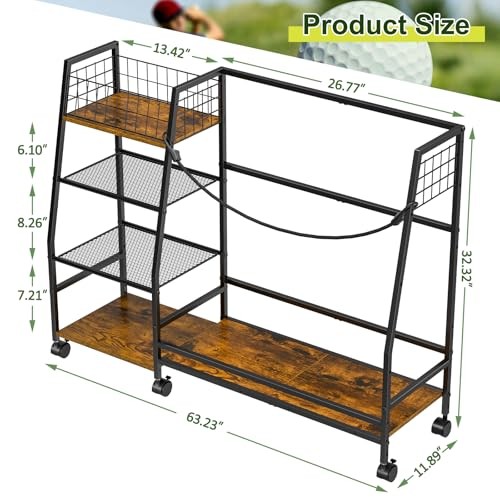 Golf Bag Storage Rack for Garage with Wheels, Organizer for Golf Bag and 2 bags