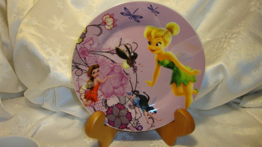 Disney Pixie Fairies Tinkerbell Ceramic 3 Piece Dinnerware Set- New - Free Ship