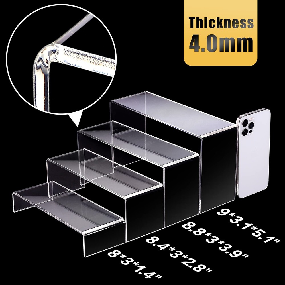 Large Acrylic Risers, 8 Pcs 2 Set (7”L~8”L~9”L) Rectangular Stands Shelf Clea...