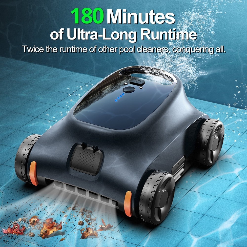 Automatic Pool Vacuum - 180 Min Runtime Robotic Pool Cleaner with Top Handle & F