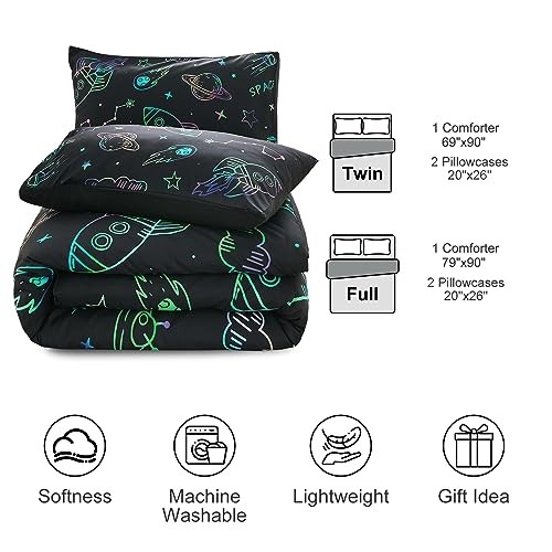Space Rocket Bedding Set Kid Comforter Set Size Super Soft & Cute Full Black