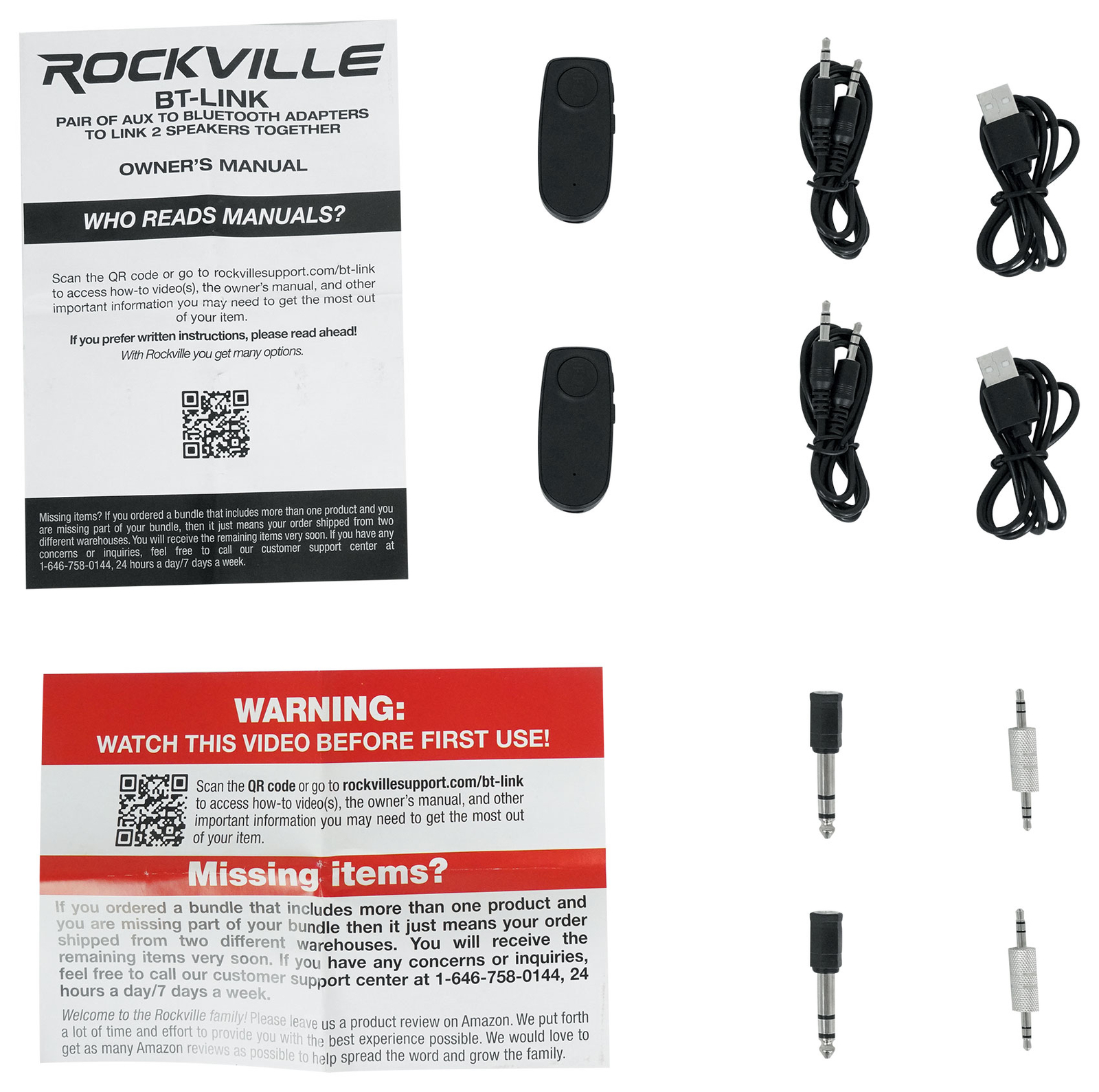 Rockville BT-LINK Pair of Aux to Bluetooth Adapters To Link 2 Speakers Together