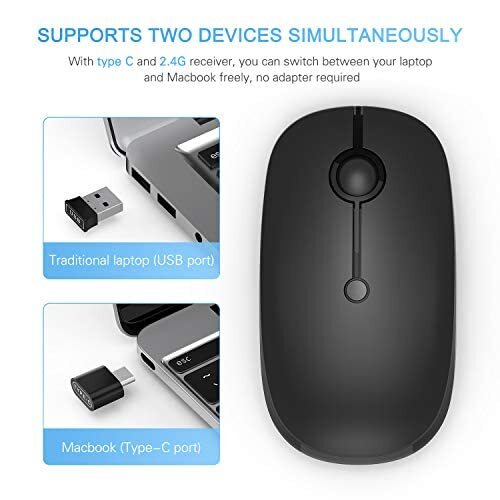 C Wireless Mouse，USB C Rechargeable Portable Quiet Mouse USB and C Receiver D...