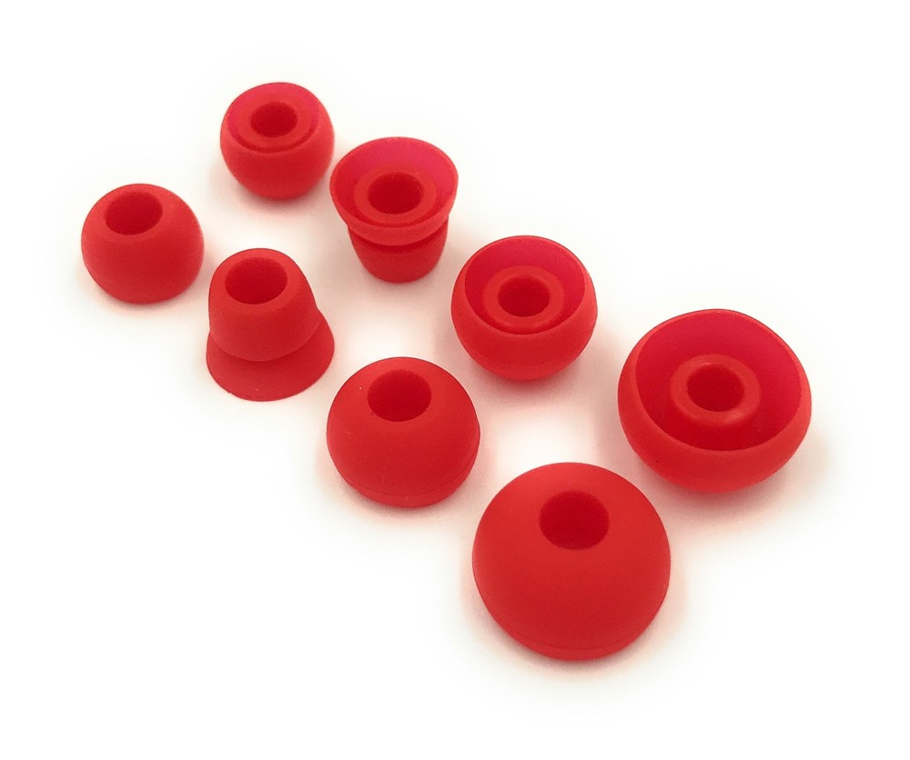 Red Replacement Earbud Tips for Small, Medium, Large, Double Flange,