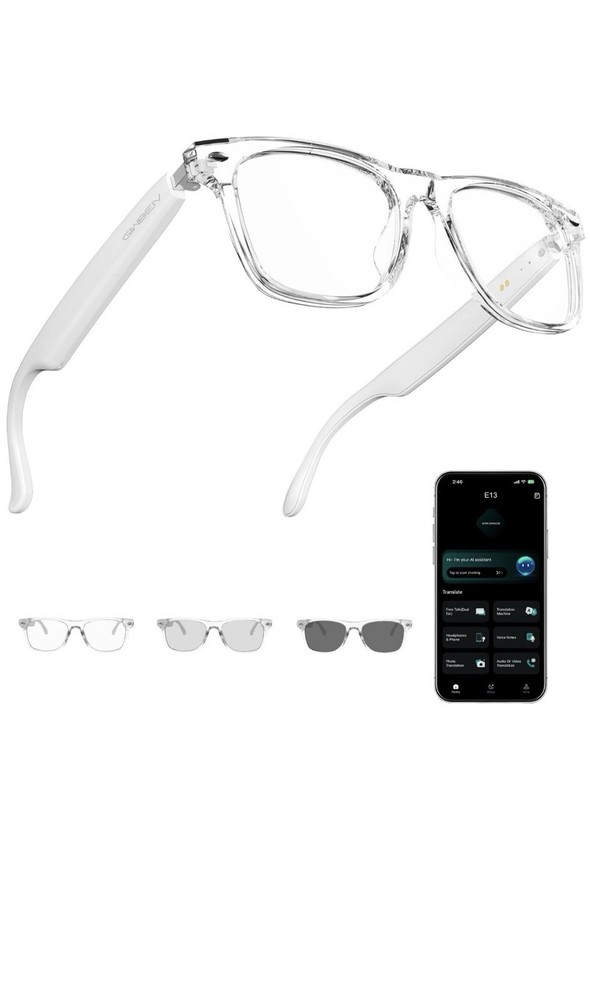 GMSV Smart Glasses Clear Frame USB Connectivity Includes USB Charging Cable