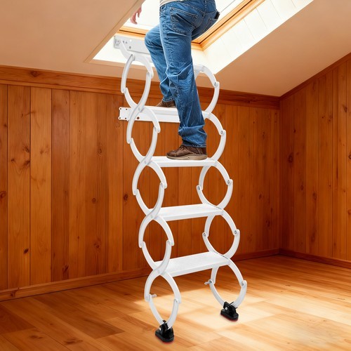 5 Steps Ladder Step Ladders Retractable Folding Stair Telescoping Wall Mounted