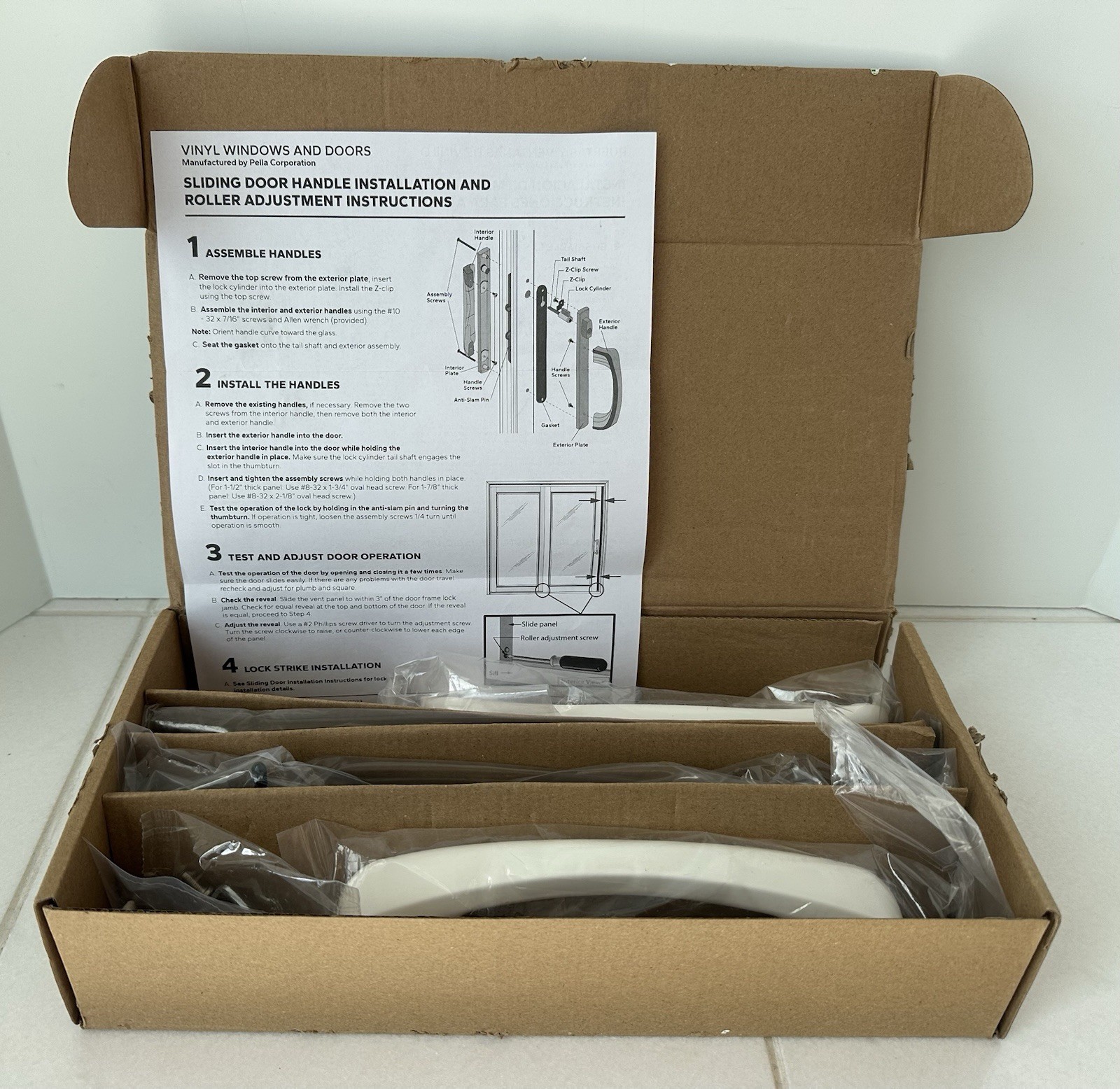 Pella 250 Series V988040 Sliding Patio Door Handle Set White Metal Lock Open Box