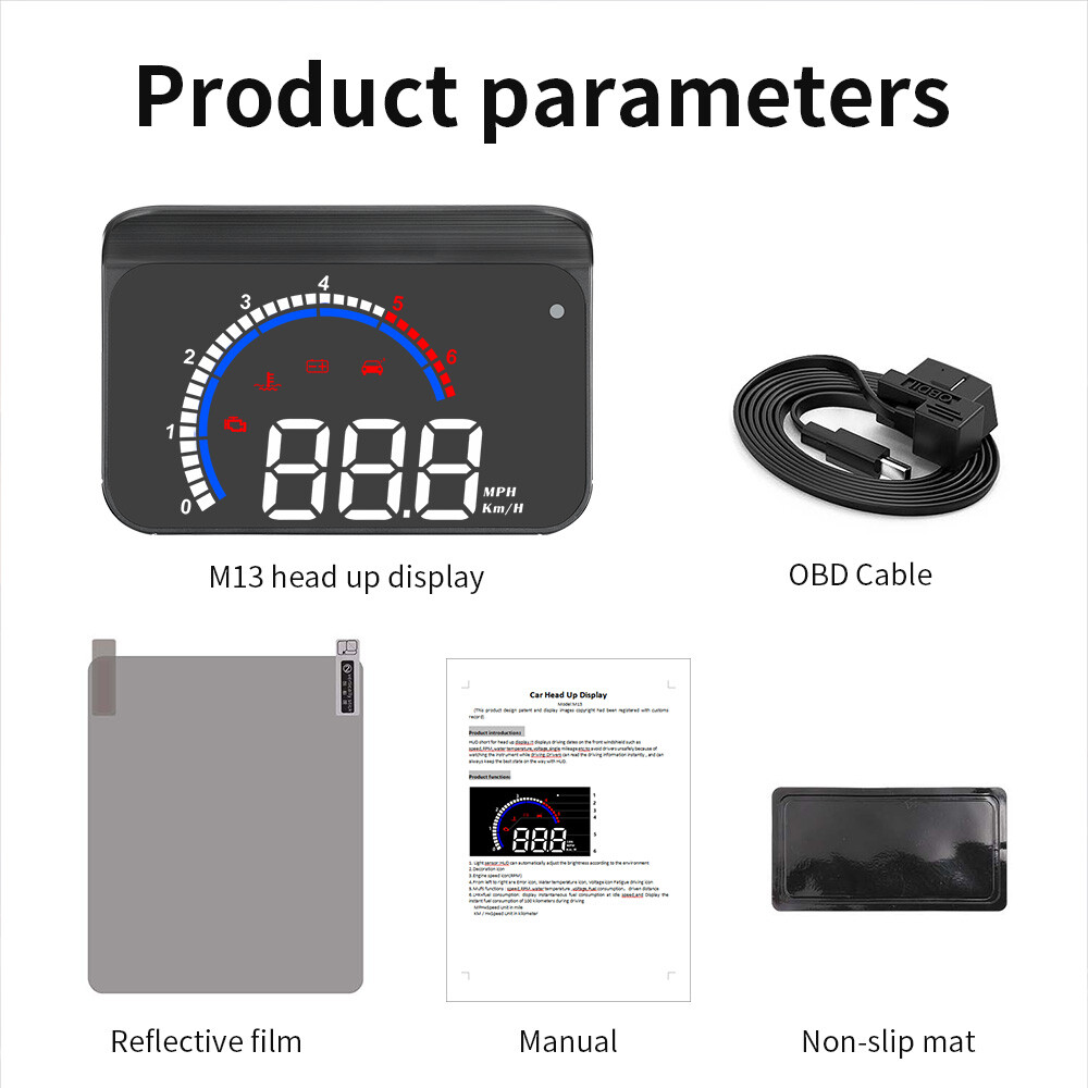 Car HUD Head Up Display OBD2 Overspeed Warning System Projector Windshield M13