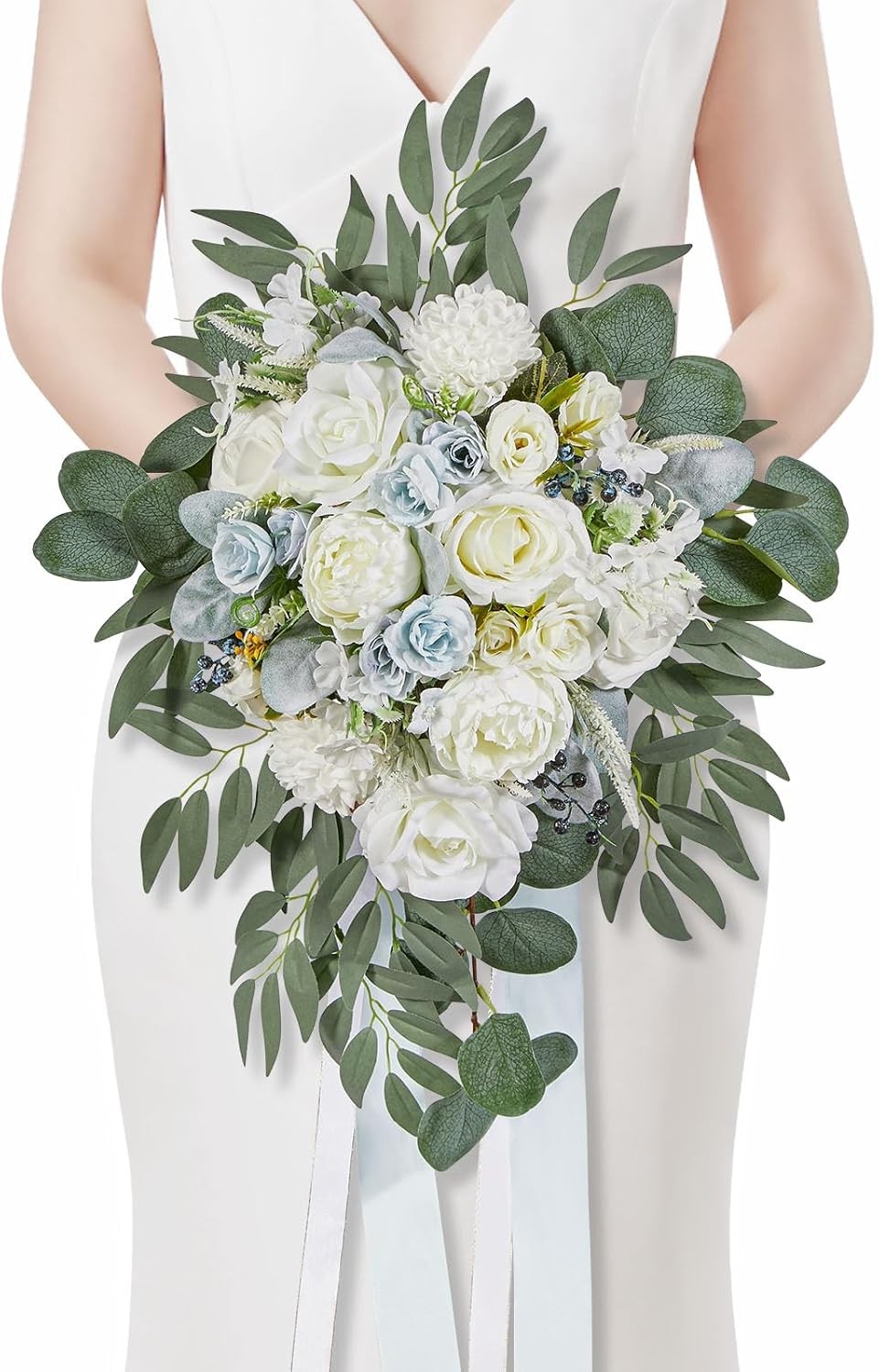 11 Inch Wedding Bouquets Bride Bridesmaid,Fall Cascading Orange Bridal Bouquets