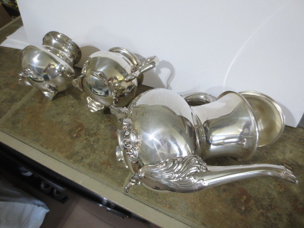 3-Pc. WALLACE Silversmiths COFFEE/TEA, CREAMER, SUGAR Polished SILVERPLATE SET