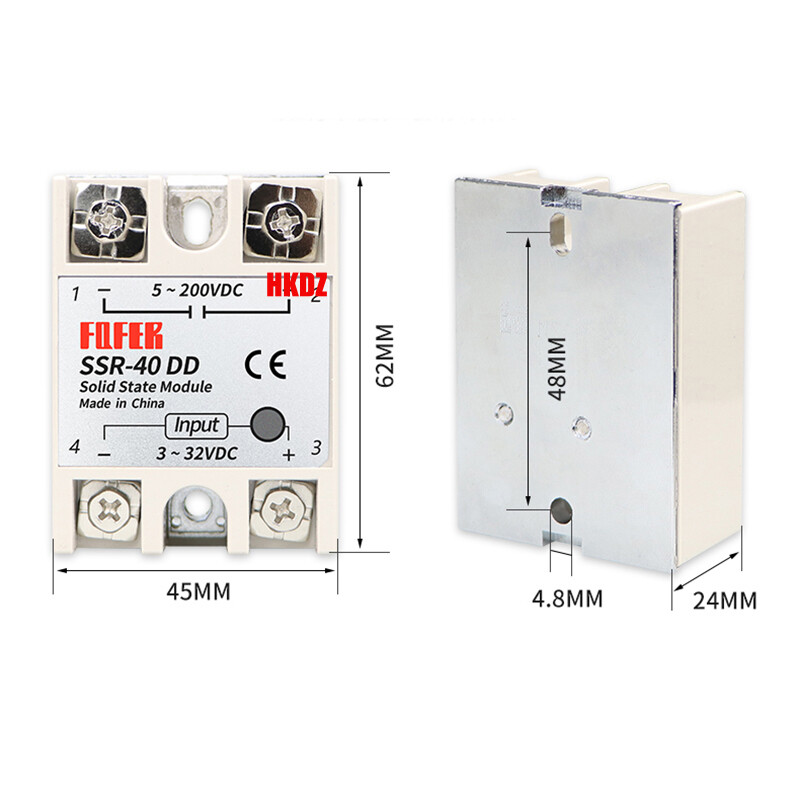 Single Phase Solid State Relay Module SSR-40DD 10A -100A, 3-32V DC to 5-200V DC
