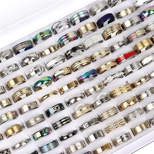 100X Bulk Lot Mixed Stainless Steel Rings Men's women's Fashion Ring Wholesale .