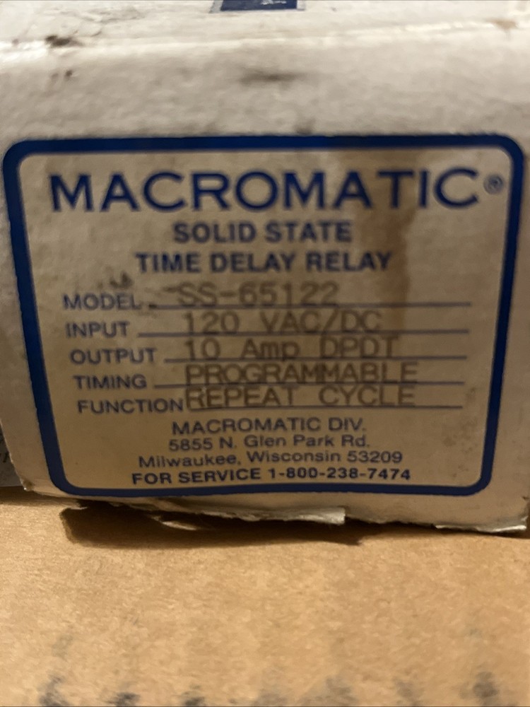Macromatic SS-65122 Solid State Time Delay Relay Great Condition w/ manual + box