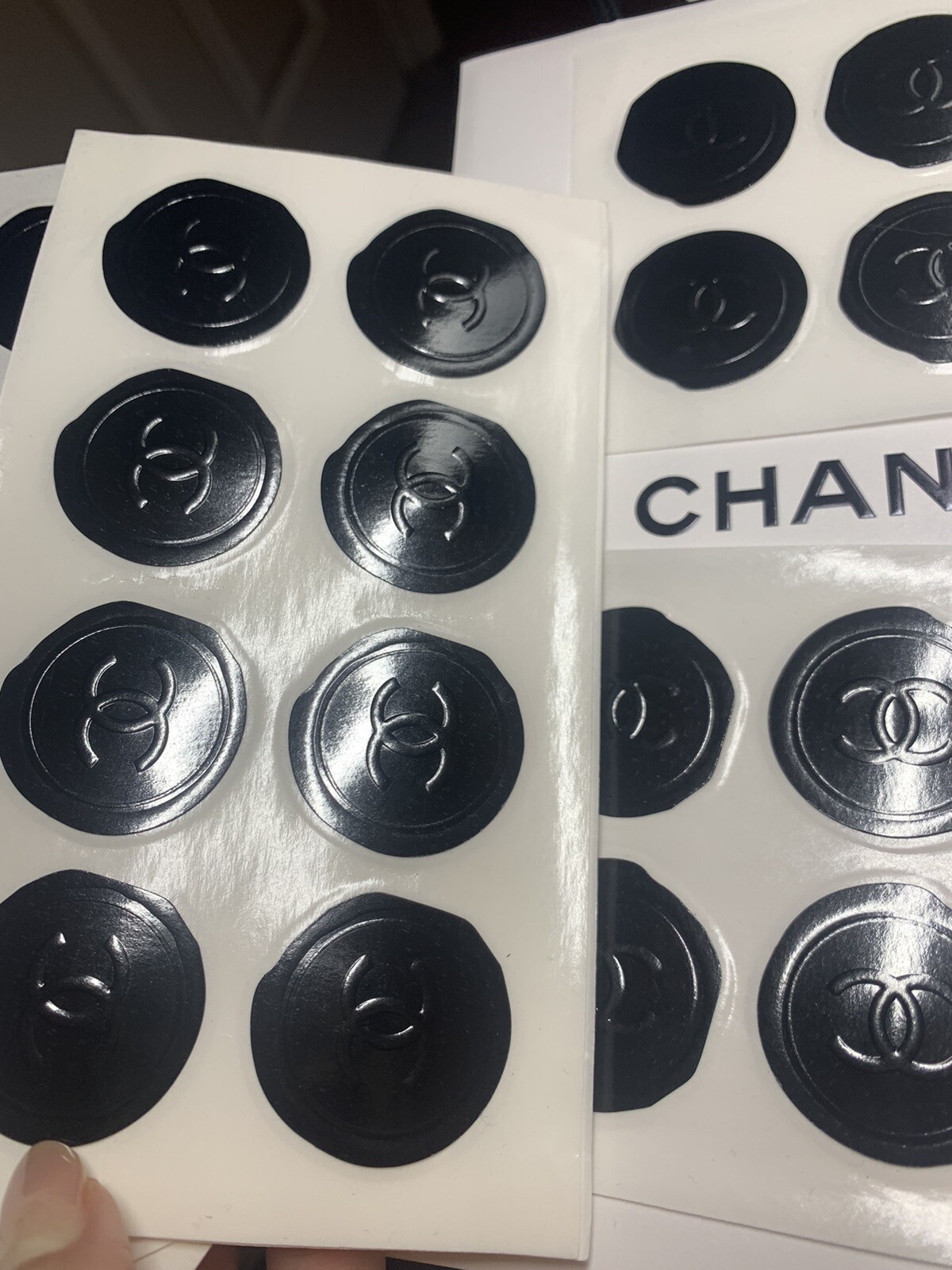 Lot of 8 Chanel Authentic Wax Stickers Seals Gift Wrap CC LOGO Boutique BLACK