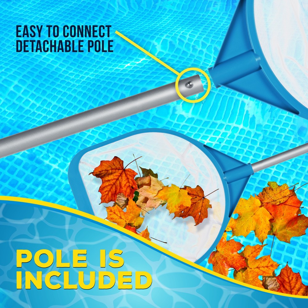 30" Handheld Ultra-Fine Mesh Pool Skimmer Net - 17" Handle, Deep Leaf Netting