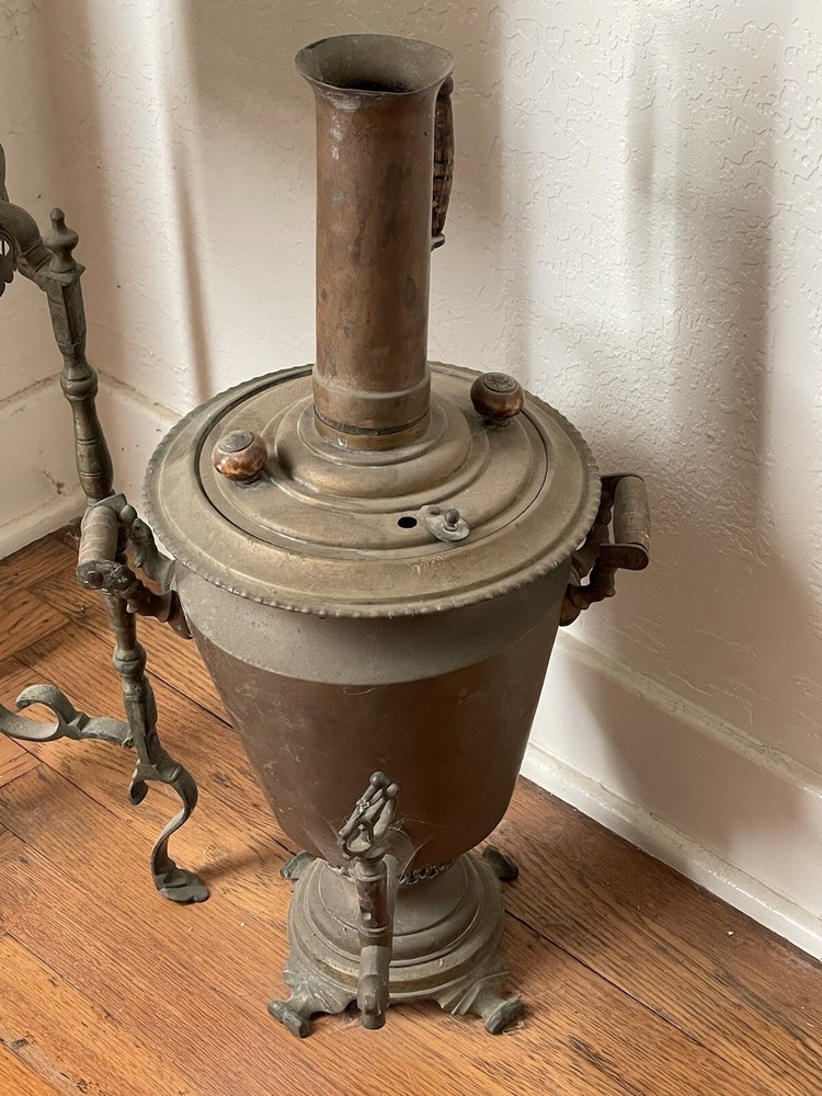 Large Solid Brass Antique Table Top and Brass Tea Kettles