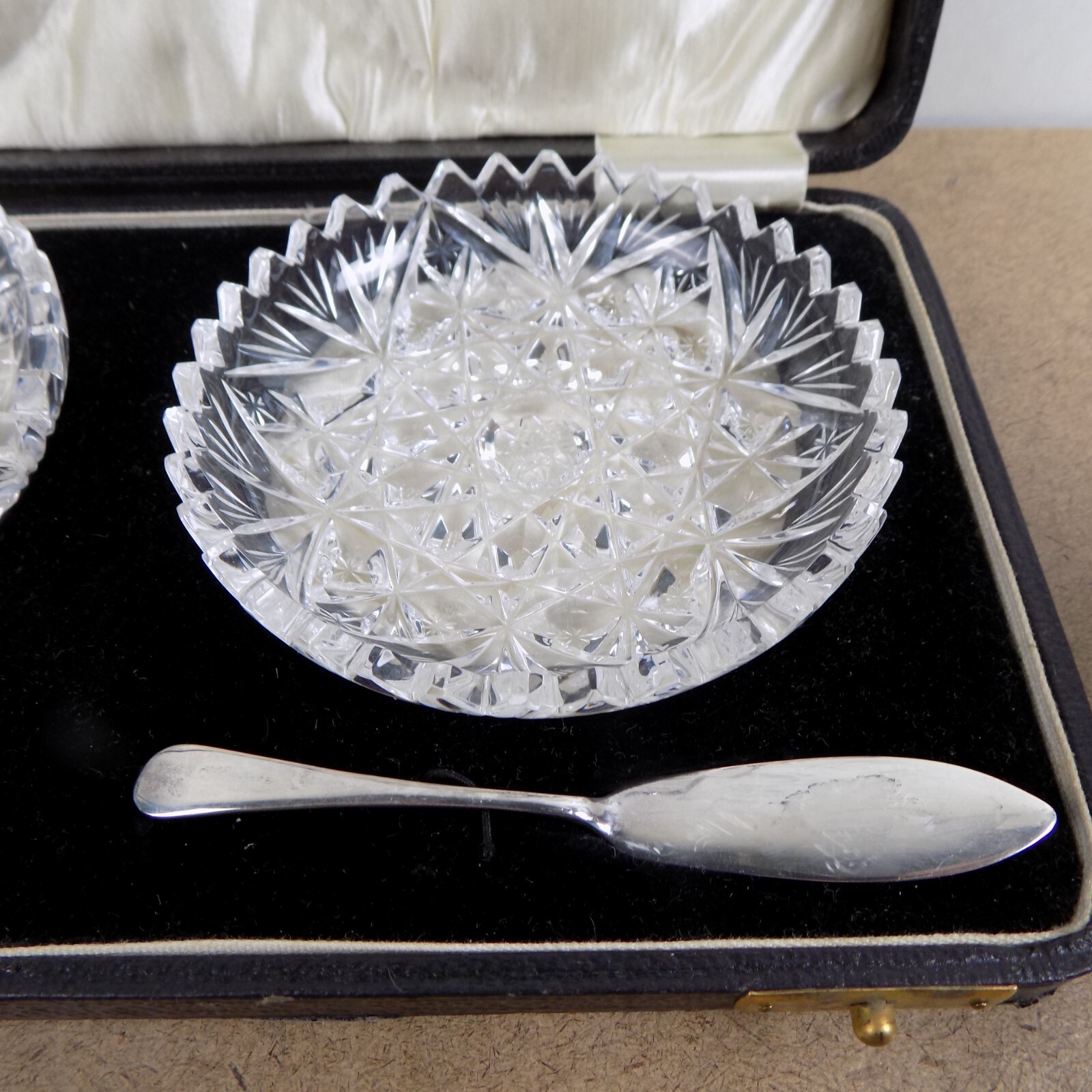 Docker & Burn British Sterling Silver & Cut Glass Butter Pat Set 1931 Hallmarks