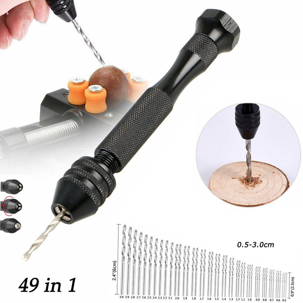 49PCS Precision Pin Vise Hobby Drill Bits with Model Twist Hand Drill Bits Set