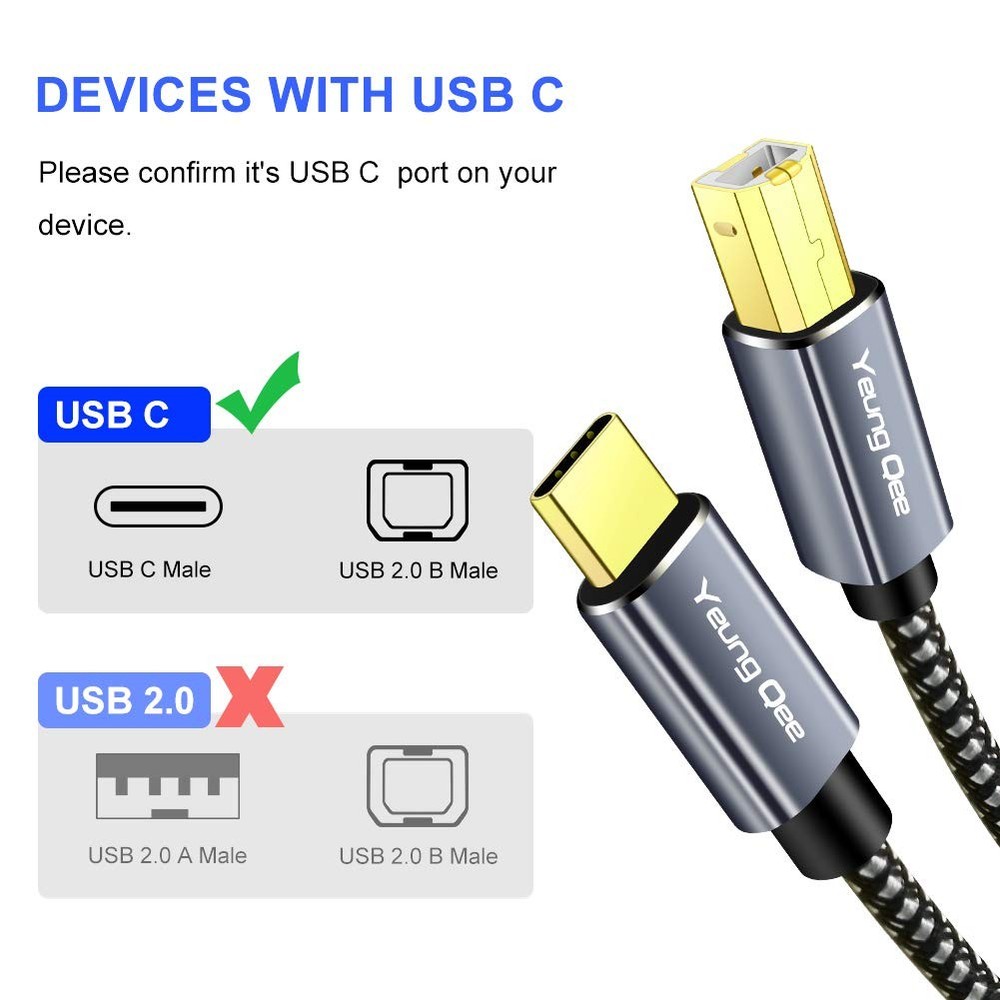 Yeung Qee USB C Printer Cable 20 ft, Type C to 2.0 20 Black