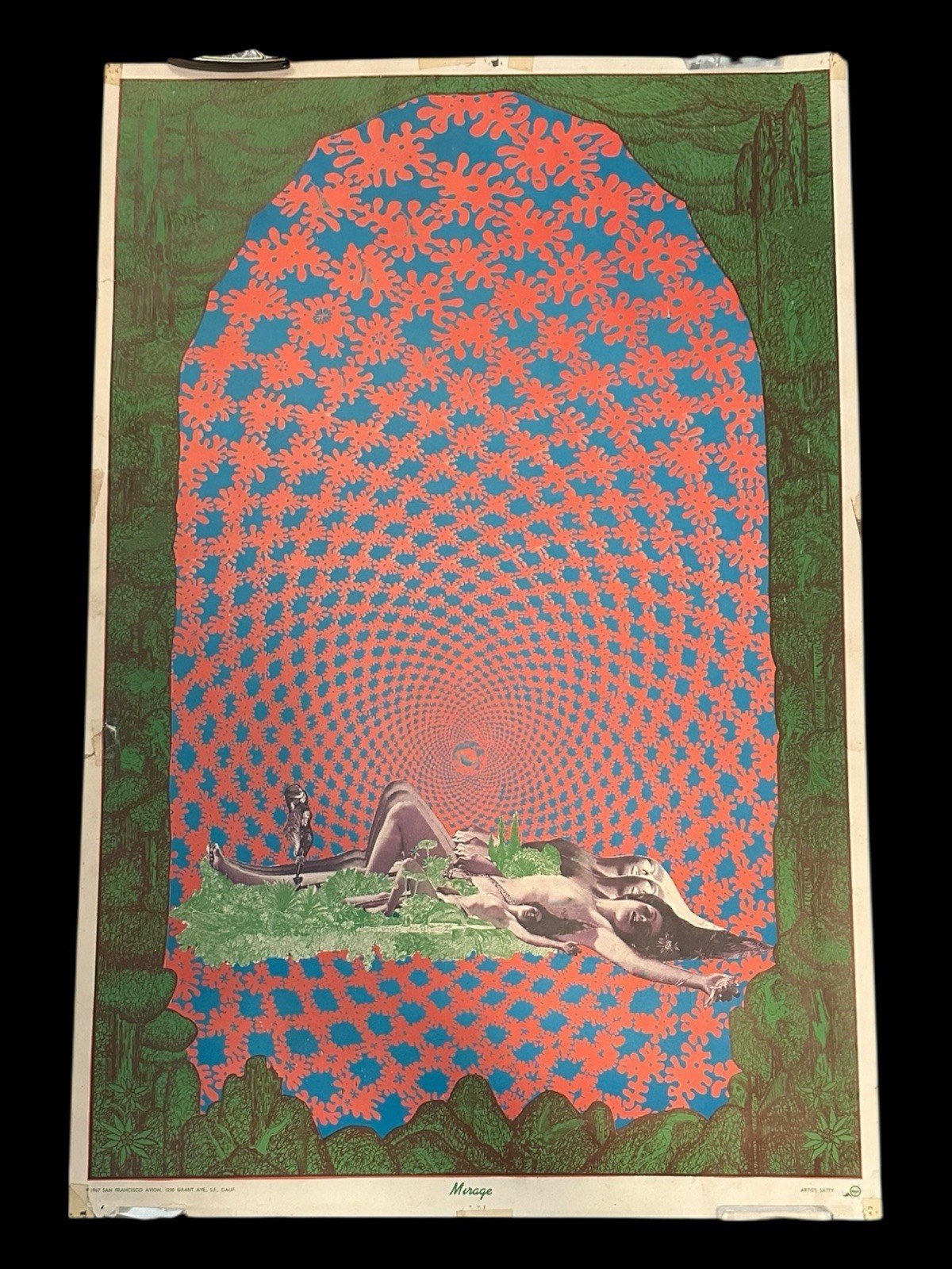 Rare Psychedelic Art Poster MIRAGE by Satty 3x35" 1967 Vintage San Francisco