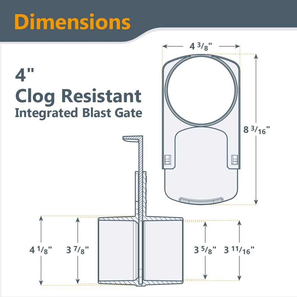 POWERTEC 4" Blast Gate, Clog Clear Gate