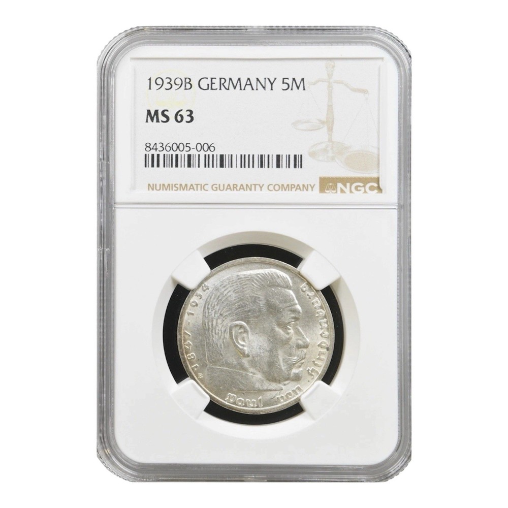1939-B - Germany Third Reich Silver 5 Marks-NGC MS 63-Higher Grade Example