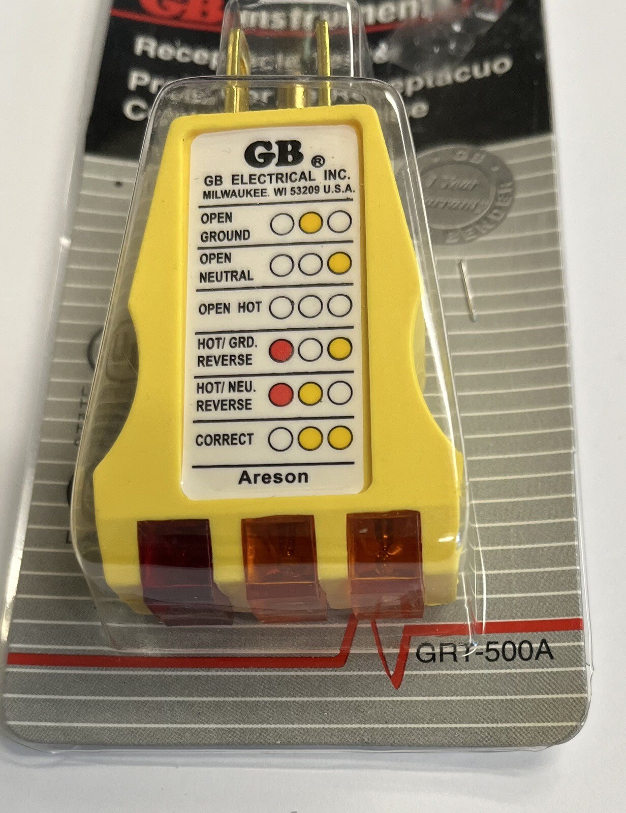 GB INSTRUMENTS GB GRT-500A RECEPTACLE TESTER YELLOW